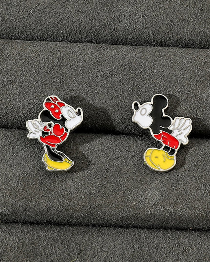 Disney-Cute Cartoon Stitch with Flower Stud Earrings for Women and Teen Girls, Lovely Ear Accessories, Jewelry Gifts for Fans