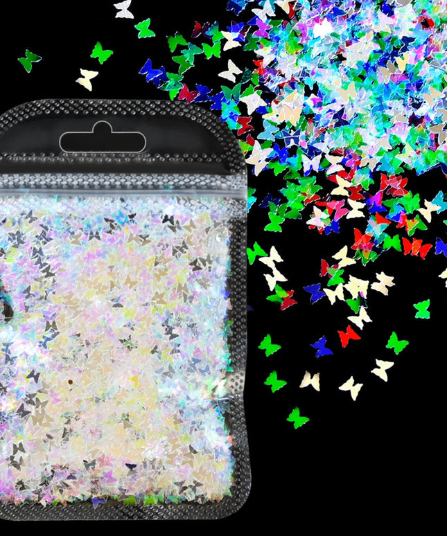 10g Laser Silver Star Nail Glitter Sequins 3D Holographic Stars Butterfly Sparkle Flakes DIY Body Eye Bling Manicure Party Parts