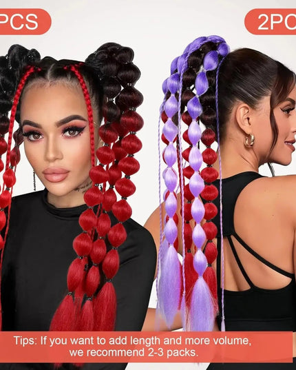 Synthetic 1Pcs Ponytail Extension Corlorful Bubble Braid Long Lantern Braided Ponytail with Hair Tie Straight Hairpieces