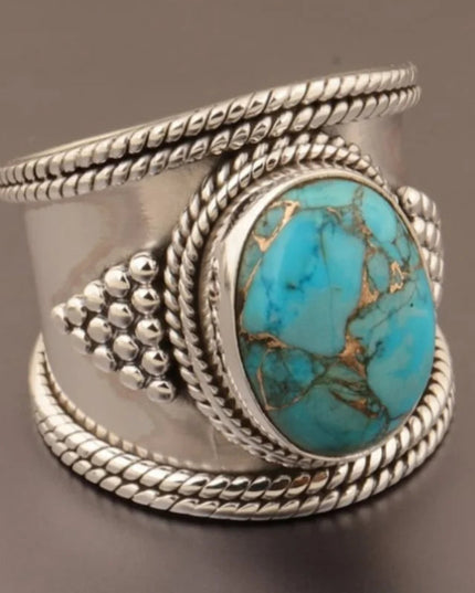 Blue Copper Turquoise Ring ~ Handmade Women Wide Band Turquoise Ring ~ Boho Statement Ring ~ Anniversary Ring