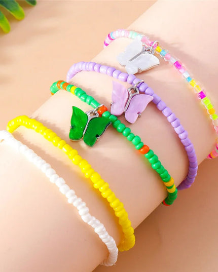 Aihua Cute Girls Purple Butterfly Seed Beaded Bracelet Set Handmade Kids Teen Friendship Best Friends Gifts Jewelry Sets