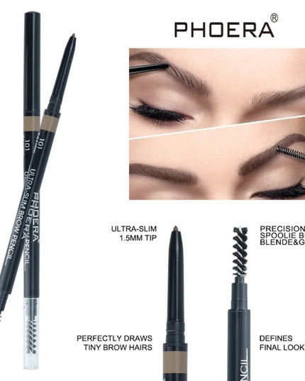 PHOERA 5-Colors Double-headed Eyebrow Pencil Automatic Rotation Ultra-fine Eyebrow Pencil Waterproof Makeup Free Eye Cosmetics