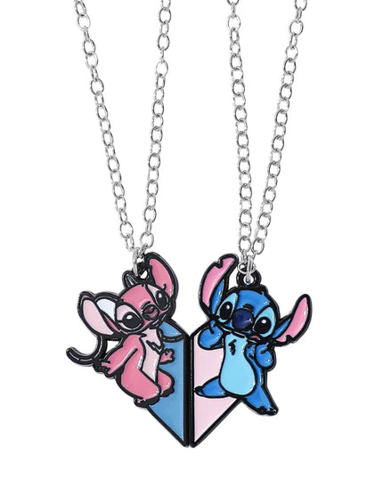 Disney-Stitch Heart Necklace for Couple, Gold and Silver Color, Angel and Stitch, Cute Style , Jewelry Pendant, Gift for Girl, 1