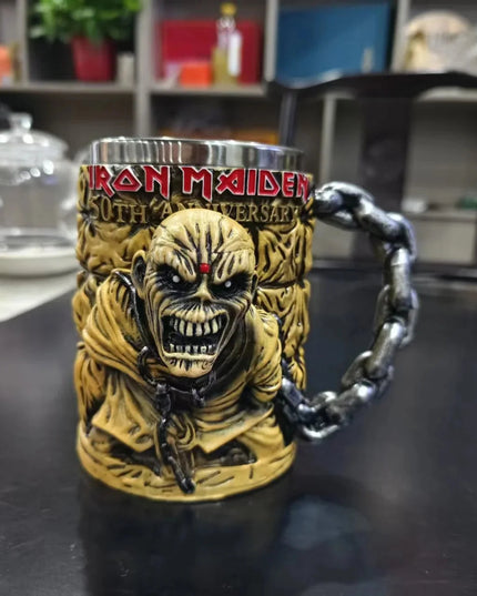Iron Maidened Band 50th Anniversary 3D Mug Creative Resin Stainless Steel Cup Heavy Metal Drinkware Coffee Beer Collectible Gift
