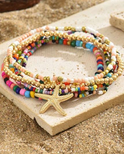 Colorful Starfish Pendant Rice Beads Beaded Anklet for Women Summer Fashion Multi-layer Bracelet Anklet Bohemian Leg Jewelry
