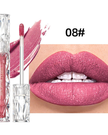 QIBEST Waterproof Diamond Shimmer Glitter Lipgloss Matte Liquid Lipstick Shiny Pearl Lip Glaze Long Lasting LipTint Women Makeup