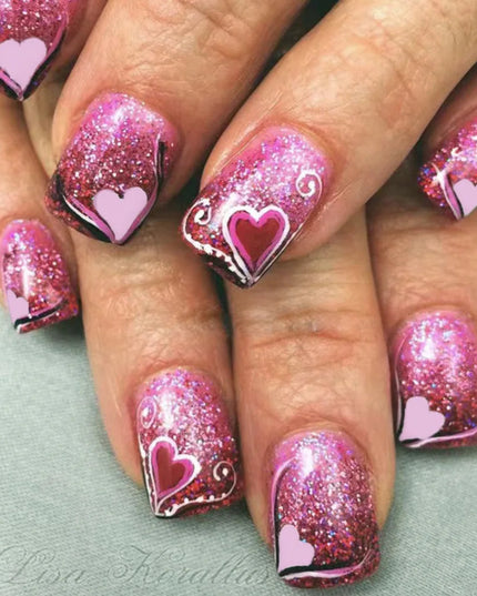 24pcs French Press on Nails Red Love Pattern False Nails Wearable Stick-on Nails Fake Nail Uñas Postizas Накладные Ногти 네일팁