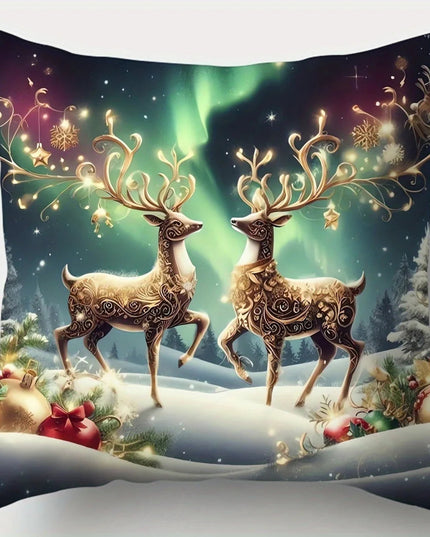 Home Decor Christmas Scenes: Santa, Deer, Snowmen Decor Pattern Cushion Cover Suitable For Sofa Bedroom Car Pillow Cover