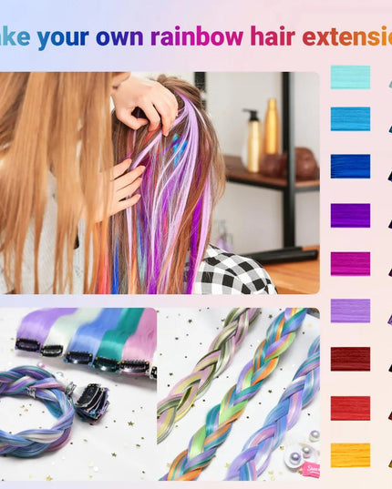 Multi-colors  Clip in Synthetic Hair Extensions 22 inch Rainbow Hairpieces for Girls Women Kids Favor Gift(Colorful Set)