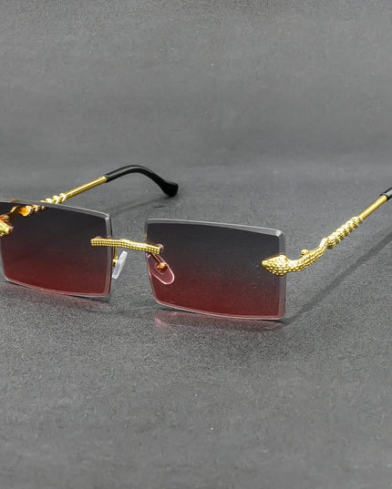 Rimless Rectangle Sunglasses Men Metal Gradient Gray Lens Big Frameless Sun Glasses Women UV400