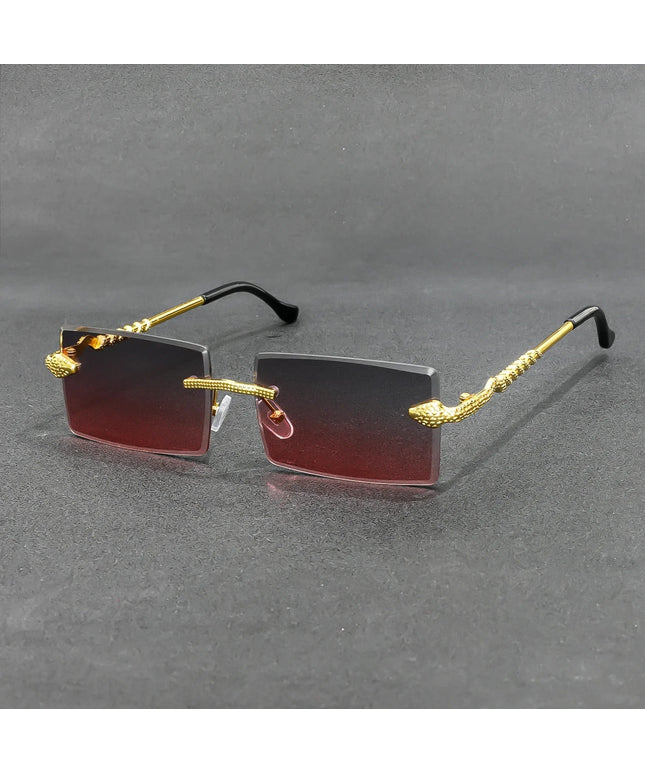 Rimless Rectangle Sunglasses Men Metal Gradient Gray Lens Big Frameless Sun Glasses Women UV400