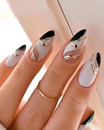24 PCs Long French Minimalist Color Matching Nails with 1 Jelly Gel and 1 Nail File