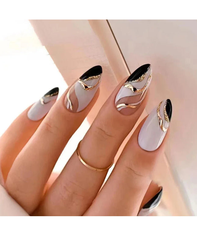 24 PCs Long French Minimalist Color Matching Nails with 1 Jelly Gel and 1 Nail File