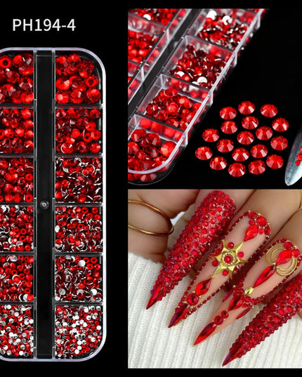 12Grid/Box Luxury AB Flatback Nail Art Rhinestones 6-sizes Colorful Glitter Crystal Jewelry Gems 3D Nails Accessories Diamond
