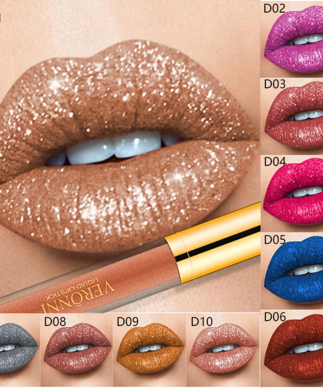 15 Color Glitter Liquid Lipsticks Shimmer Shiny Lipgloss Pearlescent Lip Tint Waterproof Long Lasting Matte Diamond Lips Glaze