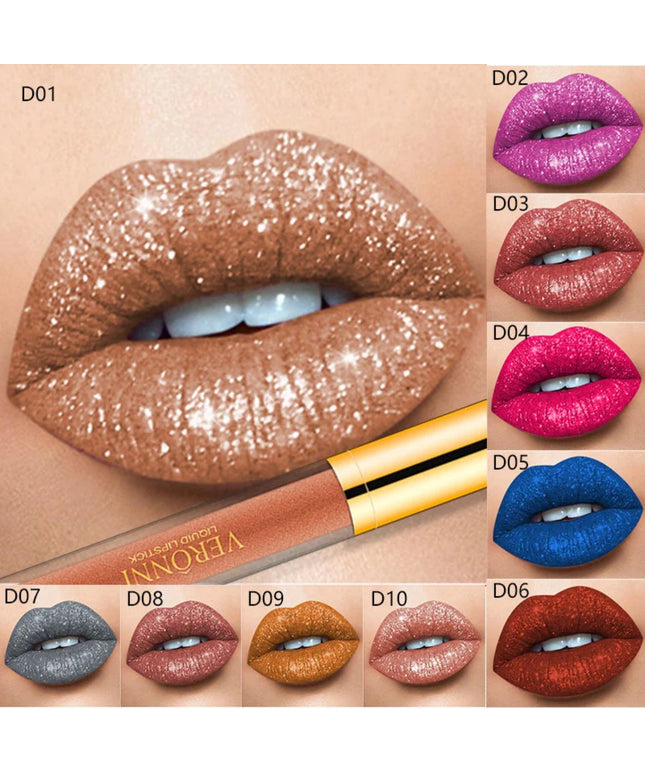 15 Color Glitter Liquid Lipsticks Shimmer Shiny Lipgloss Pearlescent Lip Tint Waterproof Long Lasting Matte Diamond Lips Glaze