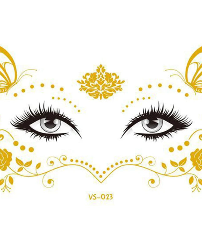 Glitter Stickers Face Tattoo Flash Gold Temporary Metalic Tattoos Waterproof Makeup Decals for Girls Party Music Festival