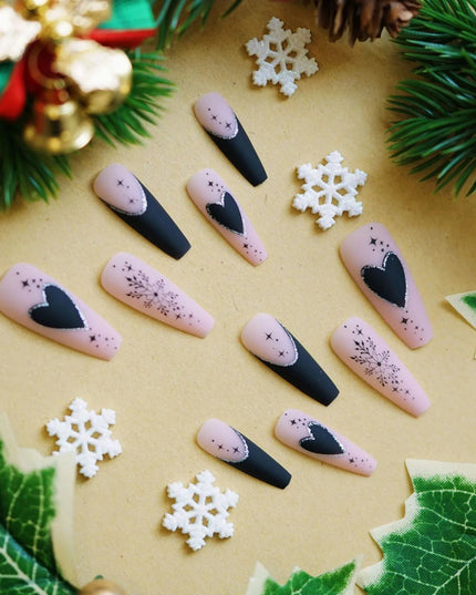 Ultra-long Matte Pink False Nail Sweet Cool Style Christmas Snowflake Artificial Nail for Women and Girl Party Activity