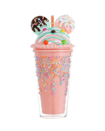 450ml Cute Straw Cup,Ice Cream Lids for Stanley Tumbler,Reusable Plastic Cups,Summer Drinkware Cold Brew,Girl Water Bottle Gift