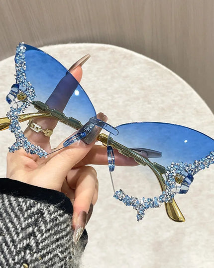 Rimless Butterfly Sunglasses Cat Eye Popular Women Men Shades Small Ellipse Sun Glasses for Female Male Party Traveling Oculos