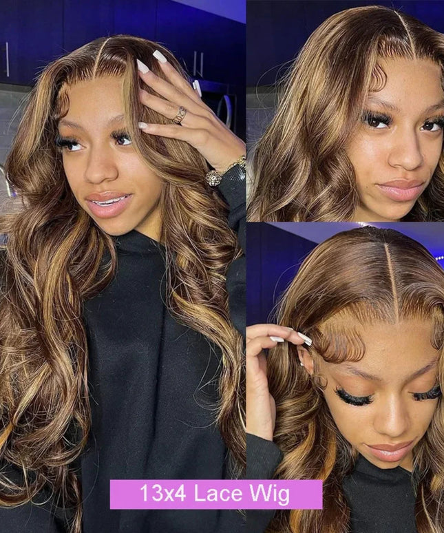 13x6 Hd Transparent Body Wave Lace Front Wig Colored Highlight Human Hair Wigs For Women Brazilian 4/27 Blonde Pre Plucked Wigs
