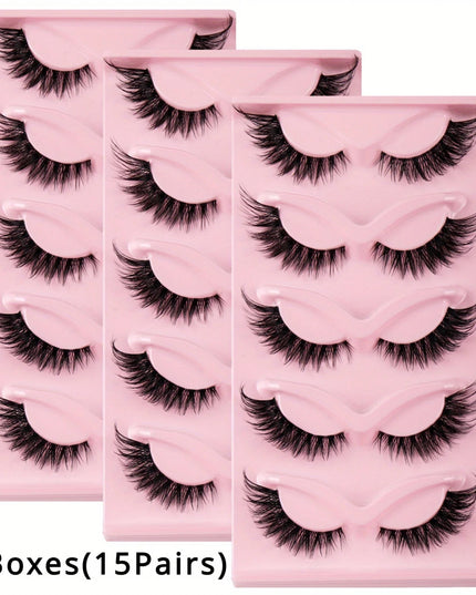 3Boxes(15Pairs) Cat Eye Lashes Fake Eyelashes Natural long Manga Lashes Winged End Eye Elongated Eyelashes Fake Lashes Makeup