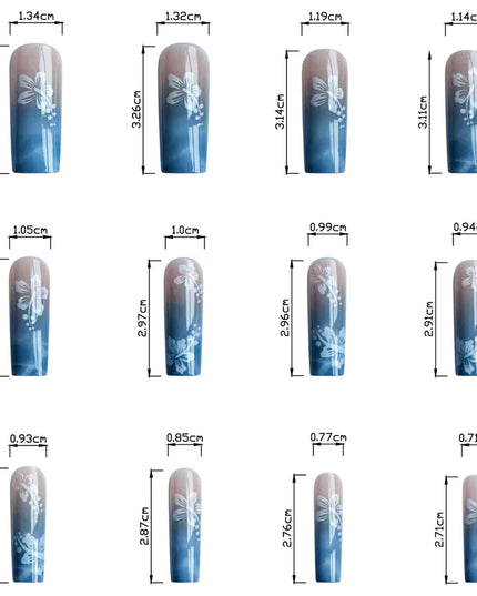 24pcs Y2k Summer Sea Blue Gradient Fake Nails With Water Ripples Designs Long Square Coffin False Nails Set Press On Nail Tips