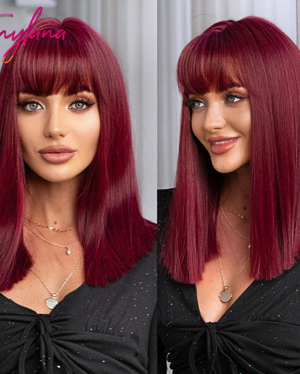 White Blonde Gray Synthetic Wigs with Bangs Short Straight Bob Hair Wig for Women Cosplay Daily Natural Hair Heat Resistant