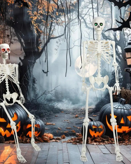 5.4FT Life-Size Light-Up Skeleton Decoration - Realistic Full Body Bones with Movable Joints and Glowing Eyes for Halloween