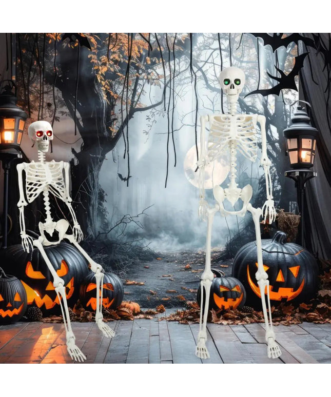 5.4FT Life-Size Light-Up Skeleton Decoration - Realistic Full Body Bones with Movable Joints and Glowing Eyes for Halloween