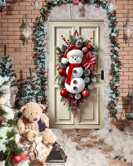 Festive Santa Claus Christmas Door Cover for Front Door Holiday Door Wrap with Christmas Decorations and Snowflakes