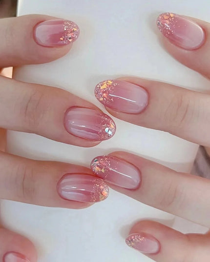 24pcs Solid Color Press on Nails Gradient Design Acrylic False Nails Nude Pink Stick on Nails Simple Almond Nail Art for Girls