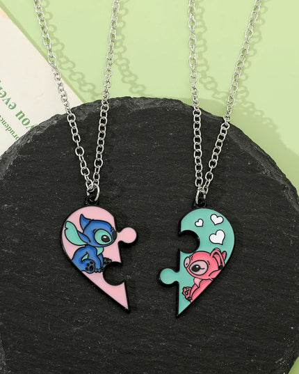 Disney-Stitch Heart Necklace for Couple, Gold and Silver Color, Angel and Stitch, Cute Style , Jewelry Pendant, Gift for Girl, 1