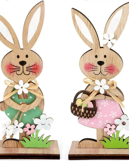 2026 Easter Day Wooden Easter Standing Rabbit Spring Festival Table Ornament Boy Girl Bunny Wood Crafts Happy Easter Party Decor
