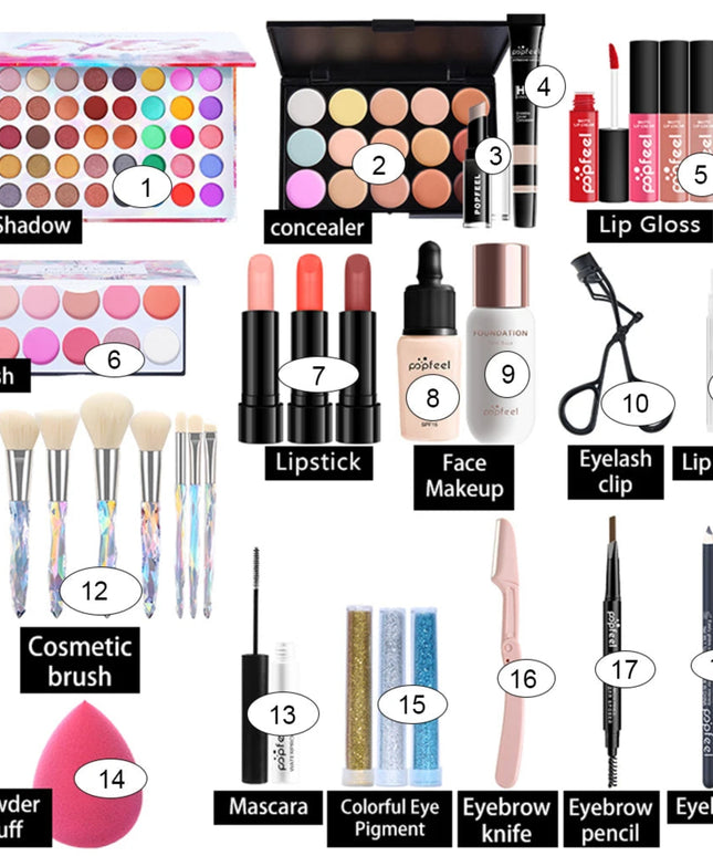 POPFEEL All In One Makeup Kit  for Women Full Kit Set, All in One Makeup Sets Include Eyebrow Eyeliner Eyeshadow