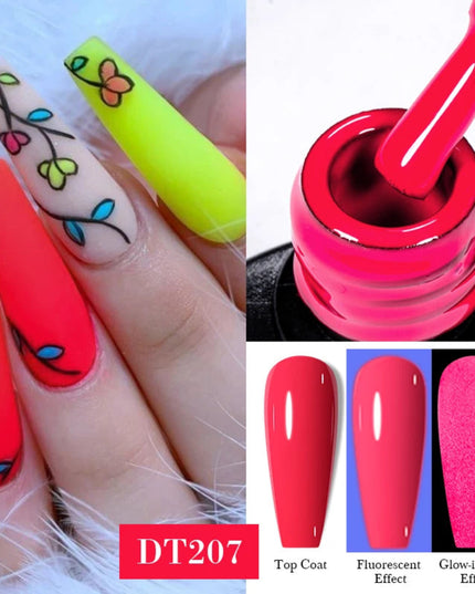 7ML Fluorescent Gel Nail Polish Neon Red Yellow Green Summer Color Semi Permanent Varnish Nail Art Soak Off UV LED Gel Manicure