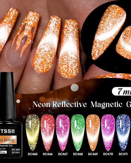 7ML Reflective Glitter Cat Magnetic Gel Nail Polish Fluorescent Neon Color Magnetic Gel Semi Permanent UV LED Varnish Nails Art