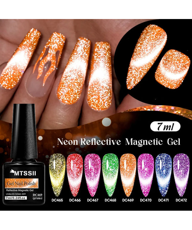 7ML Reflective Glitter Cat Magnetic Gel Nail Polish Fluorescent Neon Color Magnetic Gel Semi Permanent UV LED Varnish Nails Art