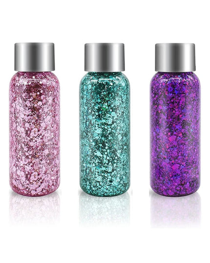 3 Bottles Glitter Makeup Face Hair Body Glitter Gel Lasting Sparkling Liquid Eye Shadow For Festival Party Glitter Bar Makeup