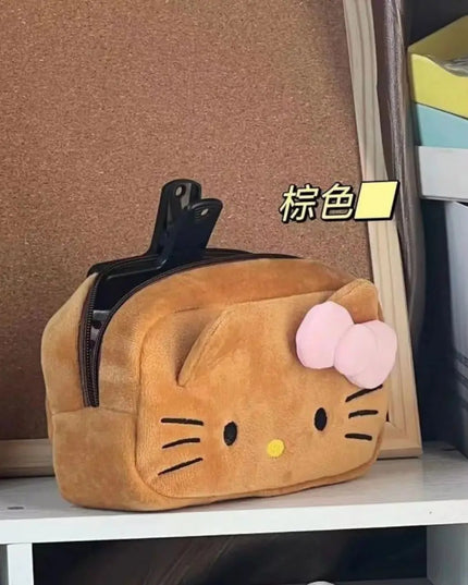 Hello Kitty Plush Storage Bag Sanrio Makeup Bag Pencil Case Cartoon Student Stationery Bag Girl Makeup Bag Birthday Gift