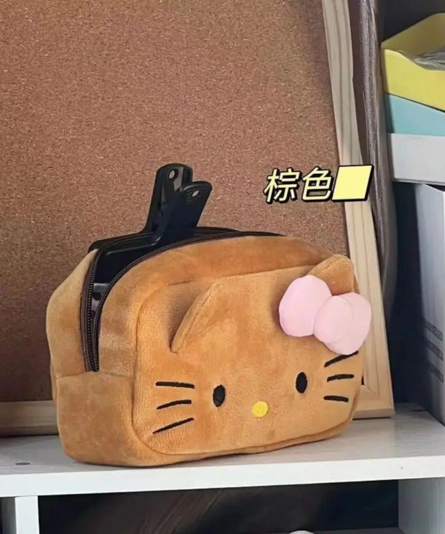 Hello Kitty Plush Storage Bag Sanrio Makeup Bag Pencil Case Cartoon Student Stationery Bag Girl Makeup Bag Birthday Gift