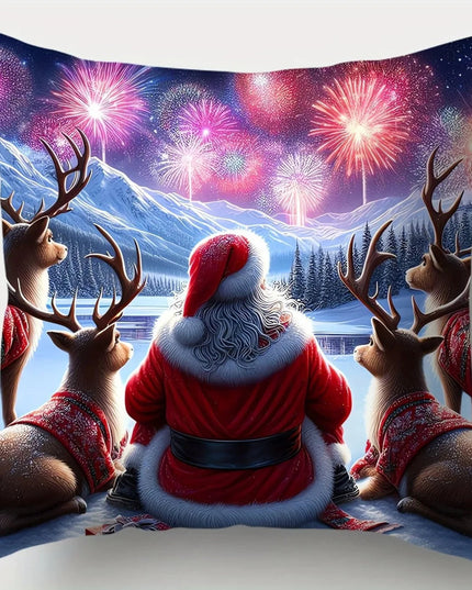 Home Decor Christmas Scenes: Santa, Deer, Snowmen Decor Pattern Cushion Cover Suitable For Sofa Bedroom Car Pillow Cover