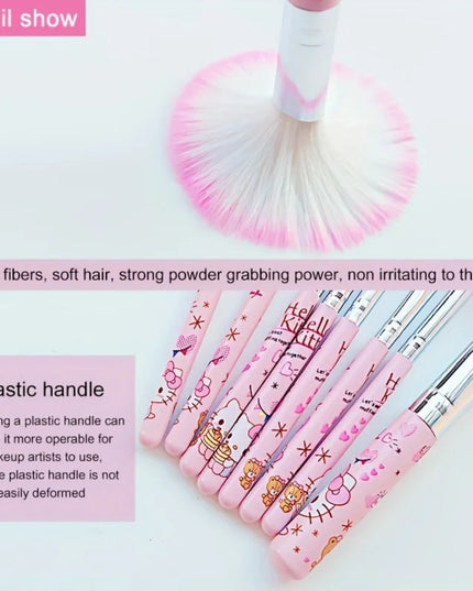 8pcs/Set Kawaii Hello Kitty Makeup Brush Collection Portable Adorable Rotate Design Makeup Brush Foundation Beauty Tools Gift