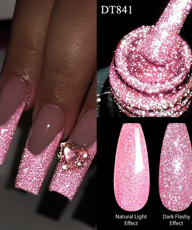 7ml Reflective Glitter Nail Gel Polish Semi Permanent French Style Nail Art UV LED Gel Sparkling Soak Off Manicure Varnish DIY