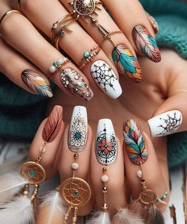 24Pcs/set Butterfly Press On Nail Patches Fake Nails With Flowers Leaf Pattern For Women Hand Decor Gifts