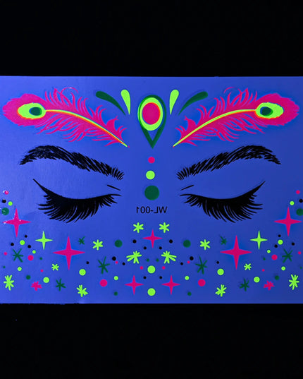 1pc Fluorescent Face Sticker Butterfly Fake Body Tattoo Waterproof Sticker Masquerade Neon Music Festival Party Makeup Glitter