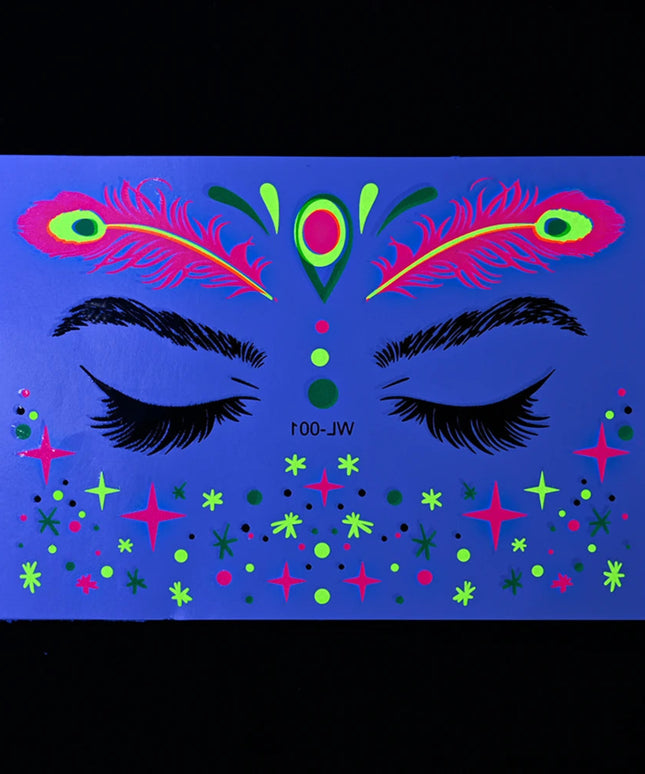 1pc Fluorescent Face Sticker Butterfly Fake Body Tattoo Waterproof Sticker Masquerade Neon Music Festival Party Makeup Glitter