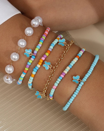 Aihua Cute Girls Purple Butterfly Seed Beaded Bracelet Set Handmade Kids Teen Friendship Best Friends Gifts Jewelry Sets