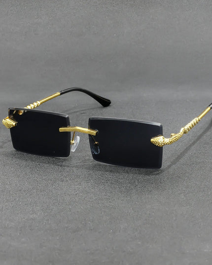 Rimless Rectangle Sunglasses Men Metal Gradient Gray Lens Big Frameless Sun Glasses Women UV400