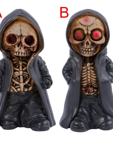 Halloween Skeleton Figurines Doll Resin Standing Cape Skull Statue Miniature Skeleton Sculpture Decorative Living Room Ornaments